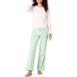 Amazon Essentials Ensemble de nuit léger en flanelle avec pantalon et t-shirt à manches longues pour femme (disponible en grande taille) Motif animaux de la forêt vert menthe, taille L