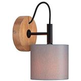 BRILONER Leuchten 2075-014 Retro wandlamp van hout en metaal met stoffen kap grijs 125 x 178 mm (DxA) 1 x E14 zwart/grijs