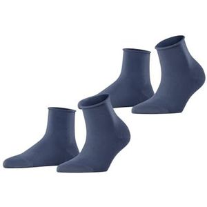 ESPRIT Dames Basic Pure 2-pack korte sokken ademend duurzaam biologisch katoen versterkte opgerolde randen zonder druk op het been effen multipack set van 2 paar, Blauw (Bluestone 6067)