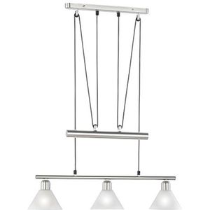 TRIO, Hanglamp, Stamina 3xE14, max.40,0 W, opaalglas, wit, corpus: metaal, mat nikkel L: 66,0 cm, L: 14,0 cm, H: 180,0 cm, IP20, hoogte: verstelbaar