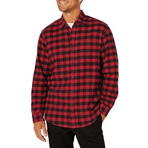 Amazon Essentials Flanellen overhemd voor heren met lange mouwen (verkrijgbaar in grote maten) - Zwart en rood geruit patroon - Maat M