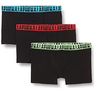 ATHENA Easy Sport Ln15 Boxershorts voor heren, 3 stuks, zwart/zwart