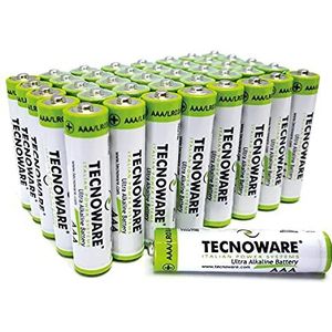 Tecnoware Ultra Alkaline AAA-batterijen, 1,5 V, verpakking met 40 stuks, ideaal voor speelgoed, controllers, afstandsbedieningen, elektrische zaklampen, horloges, consoles en andere apparaten met