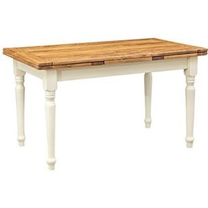 Biscottini Uitschuifbare tafel van massief lindehout, landelijke stijl, shabby-stijl, antieke witte structuur, natuurlijke plaat, L 140 x D 80 x H 80 cm