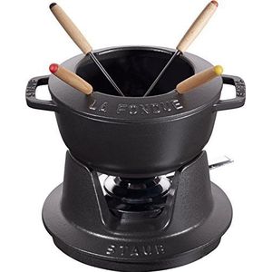 STAUB Fondueservies van gietijzer, met 4 fonduevorken, voor Savoyard, Bourgondië en Chocolade, 16 cm, mat zwart