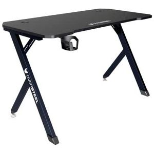 Oversteel - Vitallium Gaming Table 120 x 60 x 75 cm, koolstofvezelplaat, ergonomisch, houder voor hoofdtelefoon en kopjes, computerbureau, zwart