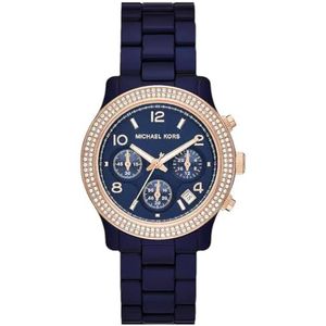 Michael Kors Dameshorloge, Runway chronograaf uurwerk, acetaat horloge met 38 mm kastgrootte, Donkerblauw, Klassiek