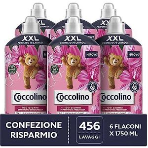 Coccolino Wasverzachter concentraat met zijdegevoel, wasverzachter met Stay Fresh-technologie, roze geur, lila bloemen en perzik, XXL-formaat tot 456 wasbeurten, 6 stuks à 1750 ml