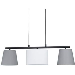 EGLO Hanglamp Almeida 1, 3 lampen textiel hanglamp, hanglamp van staal en stof, kleur: zwart, grijs, wit, fitting: E14, L: 860 mm,Zwart, Grijs, Wit.
