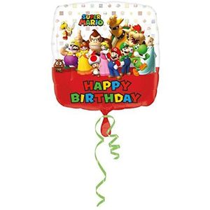 amscan 3200901 Super Mario Bros verjaardag inscriptie Happy Birthday folieballonnen, 10022910, meerkleurig, één maat