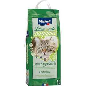 VITAKRAFT - Ecologische en composteerbare groene kattenbakvulling met kamperfoeliegeur - Geurremmend - Ultra absorberend en reinigend - Recyclebare zak van 5 liter - Gemaakt in Frankrijk