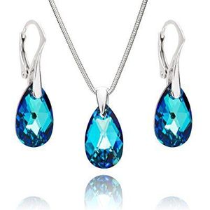LillyMarie Vrouw Echt Zilveren Oorspronkelijke Swarovski Elements blauwe lengte verstelbare geschenkdoos beste glas, kristal, Glas, Kristal