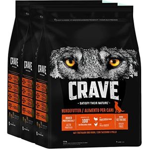 Crave Droogvoer voor volwassenen met kalkoen en kip, 3 zakken van 2,8 kg, hoogwaardig droogvoer met hoog eiwitgehalte en graanvrij, gemaakt met 100% kip