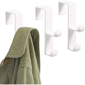 iDesign 3 stuks dubbele kledinghaken van kunststof voor jassen, jassen, hoeden, badjassen, handdoeken, ideaal voor badkamer, slaapkamer, garderobe, wit