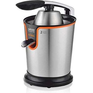 HAEGER PRO JUICE Citruspers 160 W, behuizing en arm van roestvrij staal, druppelstopsysteem, vruchtvleeszeef van roestvrij staal, 2 drukkegels
