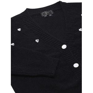 faina Cardigan en tricot pour femme avec col en V et rivets Diamant Noir Taille XS/S, Noir, XL