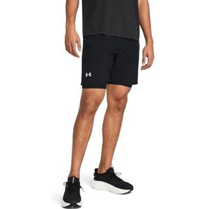 Under Armour Launch Run 2-in-1 shorts voor heren, 7,8 cm, Zwart/reflecterende streep