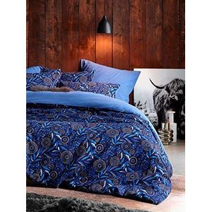 De Witte Lietaer Dekbedovertrek Moonflower Cobalt Blue - Hotelmaat - 260 x 240 cm - Katoen Flanel