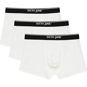 SIXTH JUNE - Set van 3 boxershorts voor heren - elastische band - nauwsluitende pasvorm - 95% katoen, 5% elastaan, Wit.