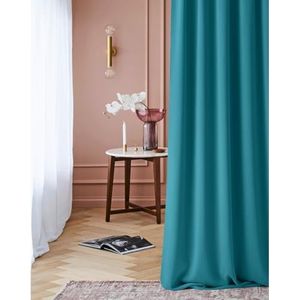 ROOM99 Laurel Rideau avec galon fronceur - 140 x 260 cm (l x H) - Occultant - Opaque - Rideau coulissant - Pour salon, chambre à coucher - Pour système de rails - Turquoise