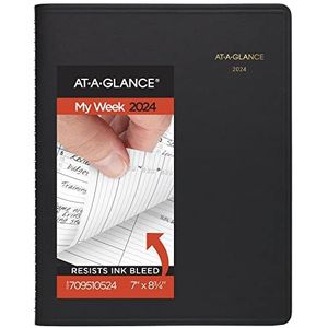 AT-A-GLANCE Weekplanner 2024, afsprakenboek voor kwartieren, 17,8 x 21,6 cm, medium, telefoon/adrespagina's, zwart (709510524)