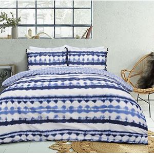Sleepdown Dekbedovertrekset met dekbedovertrek en kussenslopen, geometrisch Tie-Dye-design, omkeerbaar, blauw en wit, King Size, 230 x 220 cm