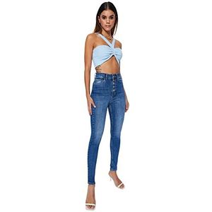 Trendyol Pantalon en jean skinny taille haute pour femme, bleu marine, 60