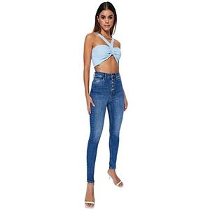 Trendyol Pantalon en jean skinny taille haute pour femme, bleu marine, 62