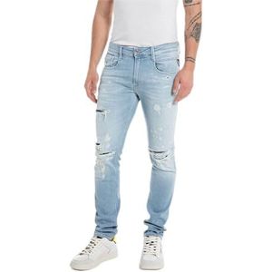 Replay M914Q Anbass Aged Power Stretch Jeans voor heren, Blauw