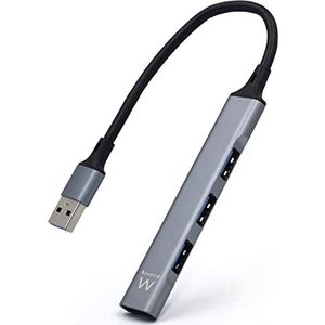 Ewent EW1144 USB-A-hub, ultradunne datahub, 4 poorten, hub met 3 USB-poorten A 2.0, 1 poort USB A 3.2, slanke type A hub voor MacBook, laptop, PS5/PS4 en Mac OS, Windows, Android systemen, aluminium