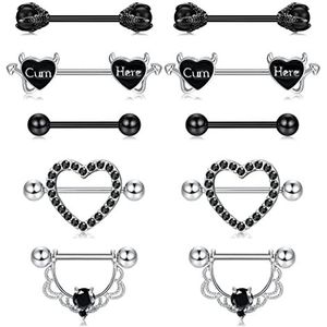 Diamday 5 paar piercing tepelringen tepelringen chirurgisch staal tepel piercing sieraden schattige vlinder hart tepelring CZ barbell 14G tepelringen voor vrouwen lichaamspiercing, Roestvrij staal