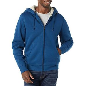 Amazon Essentials Herentrui met capuchon van fleece, gevoerd met sherpa en doorlopende ritssluiting, donkerblauw, maat M