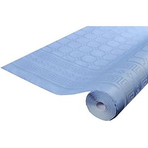 Pro tafelkleed: damastpapieren wegwerptafelkleed op een rol van 50 m lang en 1,20 m breed, hemelsblauwe kleur. Damastpapier met een chic en klassiek universeel patroon, ref R485015I