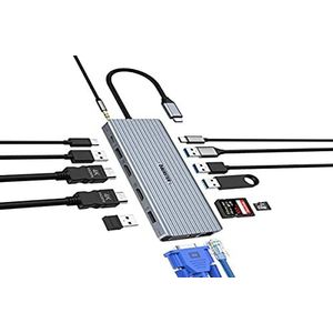 Docking Station USB C Dual HDMI, 14-in-1 Triple Pantola USB C dockingstation geschikt voor Windows/MacOS (2 HDMI 4k + VGA + 10GB USB 3.1 + 10GB USB-C + 4 USB 2.0+100W PD+ Ethernet +SD/TF+ Audio)