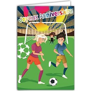 Afie 67-1241 verjaardagskaart met envelop voor meisjes, dames, sportballer, voetbal, speelbal, rond, aantrekkelijk, Guardian, team, blauw, wit, rood, gemaakt in Frankrijk