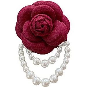 Camelia wollen broche met kralen en stoffen kwastjes, klassiek voor bruiloftsfeest, dans, banket, dames, elegante broche voor jurk, kostuum, ceremonie, kleding, Stof, Paarlemoer