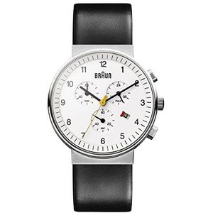 Braun - BN0035WHBKG – herenhorloge – kwarts analoog – chronograaf – leren armband, Veelkleurig (Zwart/Wit), Armband