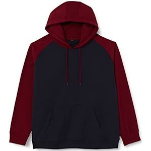 Build Your Brand Basic Raglan hoodie voor heren, contrasterende mouwen, verkrijgbaar in vele kleuren, maten XS tot 5XL, marineblauw/bordeaux.
