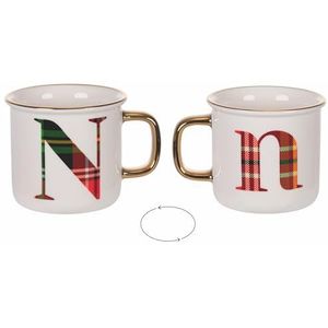 Villa d'Este Home Tivoli 300 ml nieuwe bone china mok, tartan, monogram N