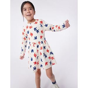 Petit Bateau Robe Manches Longues Fille, Ecru/Multico, 4 ans
