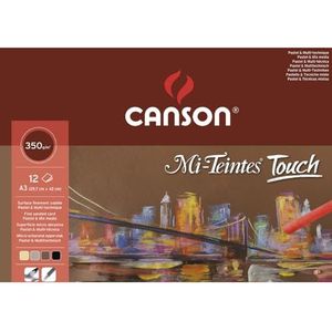 CANSON MI-TEINTES® Touch papier - blok 12 vellen - gelijmd grote zijde A3 335 g/m² 6 verschillende kleuren