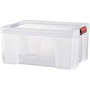 Sundis, Transparante container van 27 liter met clipdeksel, stapelbaar en geschikt voor levensmiddelen.