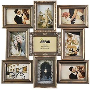 ARPAN Gouden vintage fotolijst met meerdere openingen, voor foto's van 22,9 x 15,2 x 10,2 cm, beste fotolijst, familielijst