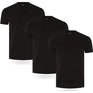 FM London 3-pack heren T-shirts | 100% katoen middelgewicht slim fit, zwart (zwart 3 stuks)