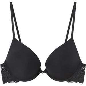 Women'secret Prachtige push-up beha van microvezel tule en kant, zwart/wit, maat 38B, zwart/wit, 100B, Zwart/Wit