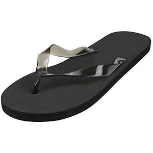 eBuyGB Slippers voor dames en volwassenen, zomer, schuimrubber, glanzend, strandschoenen, zwembadschoenen, zwart, 40-42