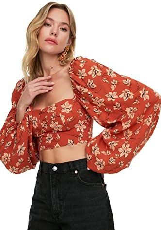 Trendyol Damesblouse met bloemenpatroon, zwart.