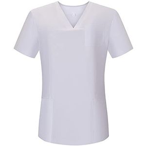 Misemiya - Werkkleding, elastisch, voor dames, korte mouwen, klinisch uniform, hotelreiniging, Ref.G718, wit 68, XS, wit 68