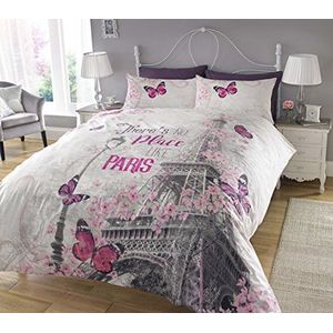 Sleepdown Beddengoedset met dekbedovertrek en kussensloop, digitale print, motief Parijs en Romance (tweepersoonsbed)