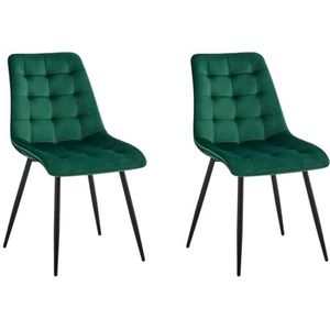 GrandCA HOME Set van 2 eetkamerstoelen, keuken, eetkamer, fluweel, kussens van fluweel en metalen poten, geschikt voor woonkamer, eetkamer, keuken, slaapkamer, kantoor (groen)